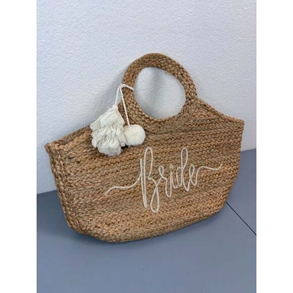 Shiraleah natural 100% jute "Bride" beach coastal bachlorette tote bag honeymoon - Picture 2 of 8